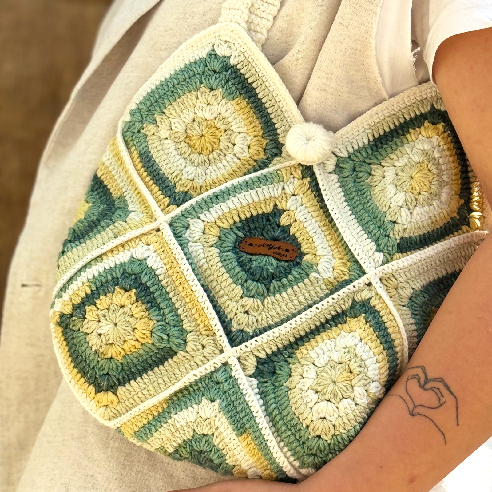 El Yapımı Örgü Granny Square Boho Omuz Çantası