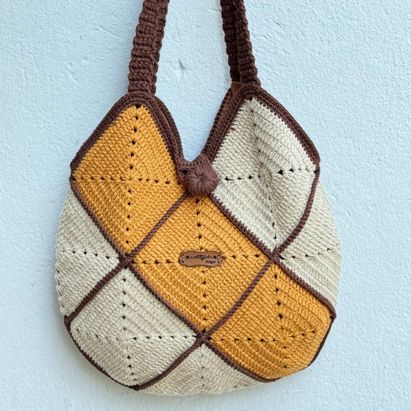 El Yapımı Örgü Granny Square Boho Omuz Çantası