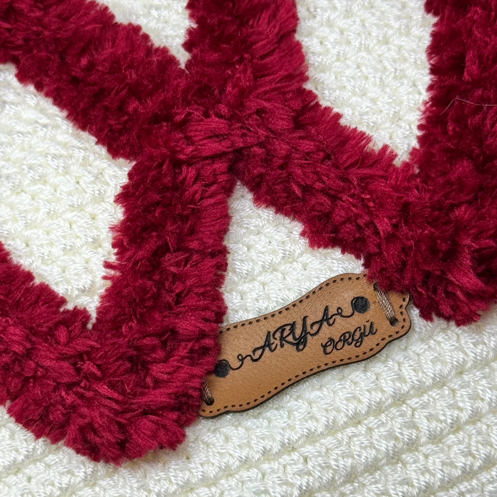 Özel Tasarım Kabartmalı Örgü Omuz Çantası | Deri Saplı El Yapımı Tote Bag