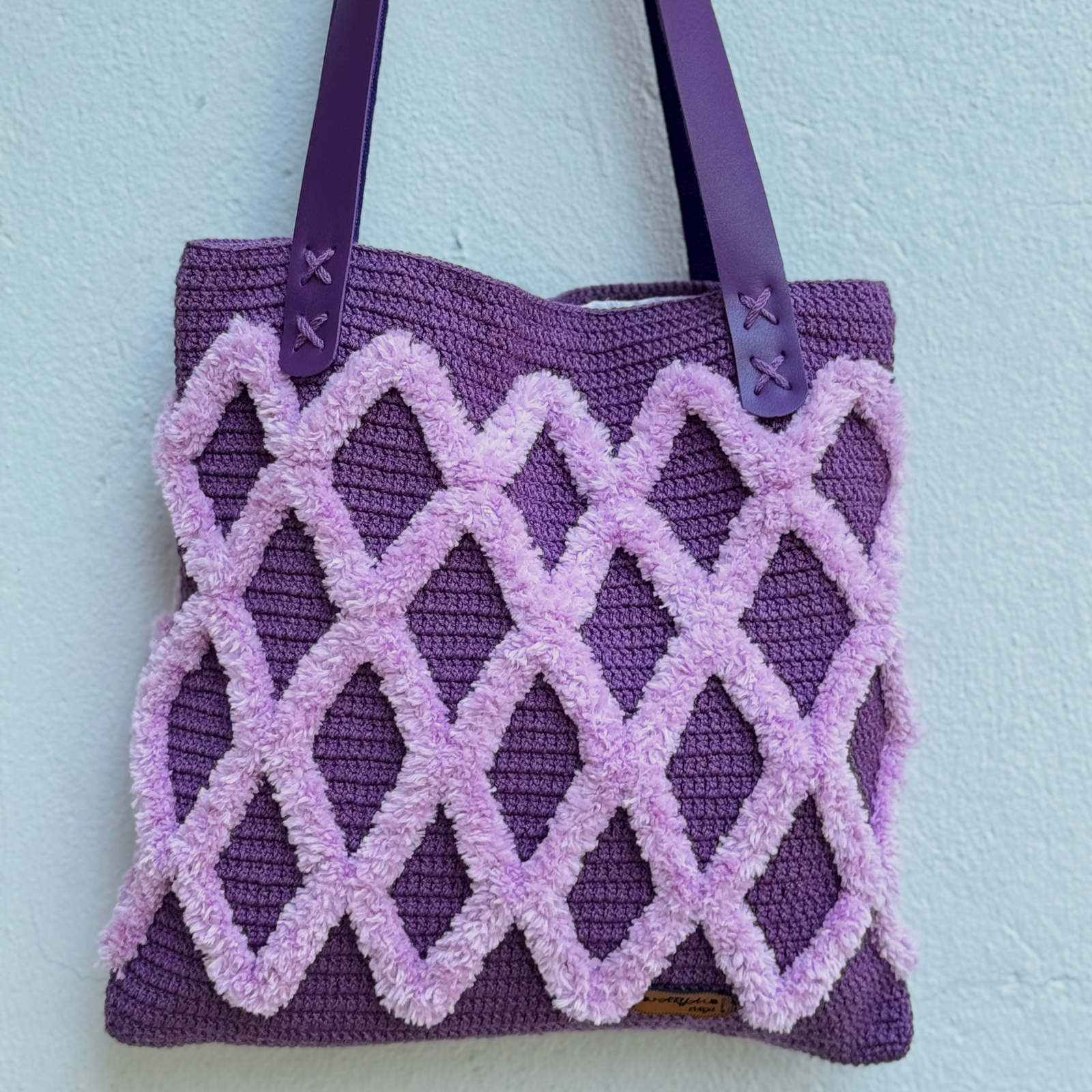 Özel Tasarım Kabartmalı Örgü Omuz Çantası | Deri Saplı El Yapımı Tote Bag