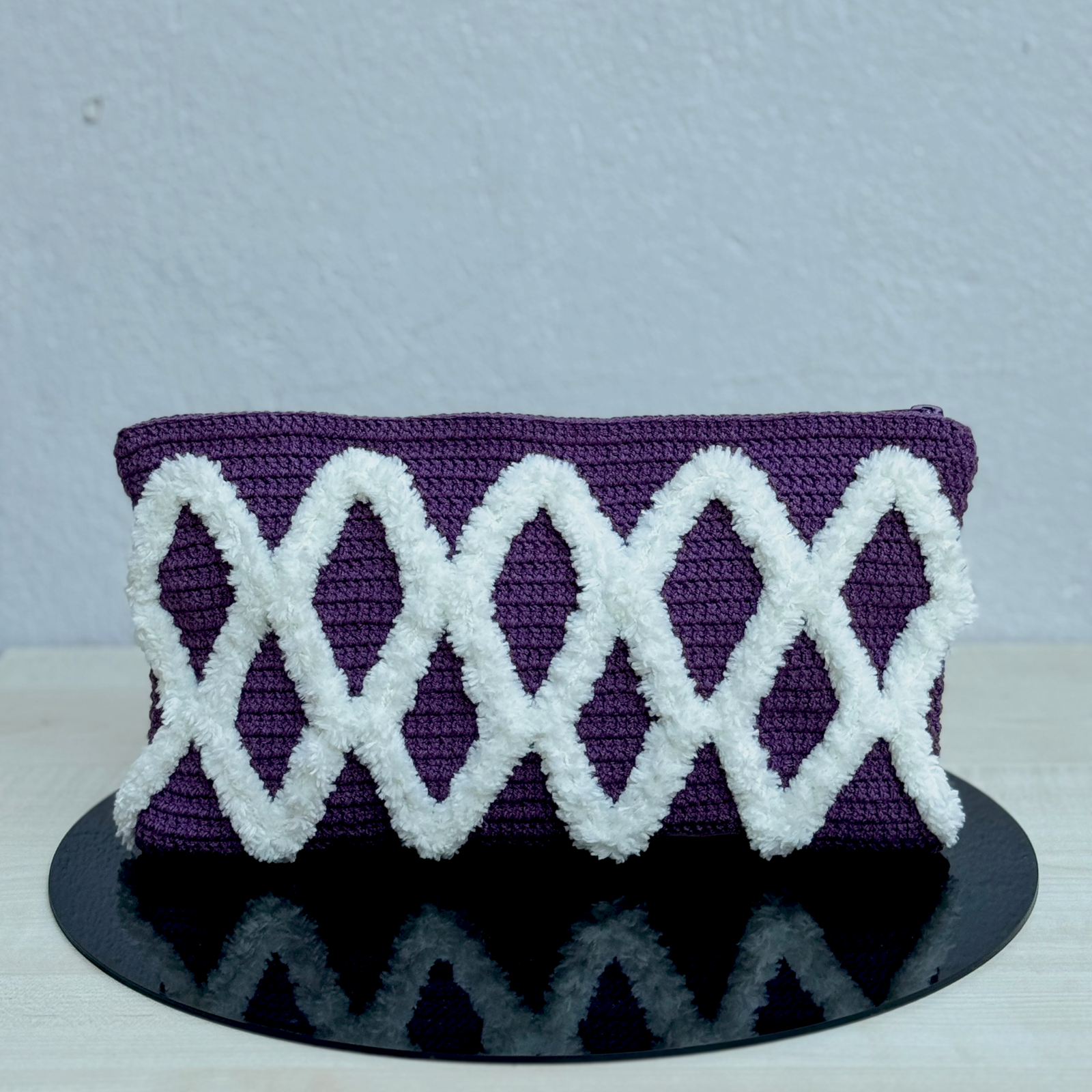 El Yapımı 3D Kabartmalı Dalga Desenli Örgü Portföy & Makyaj Çantası